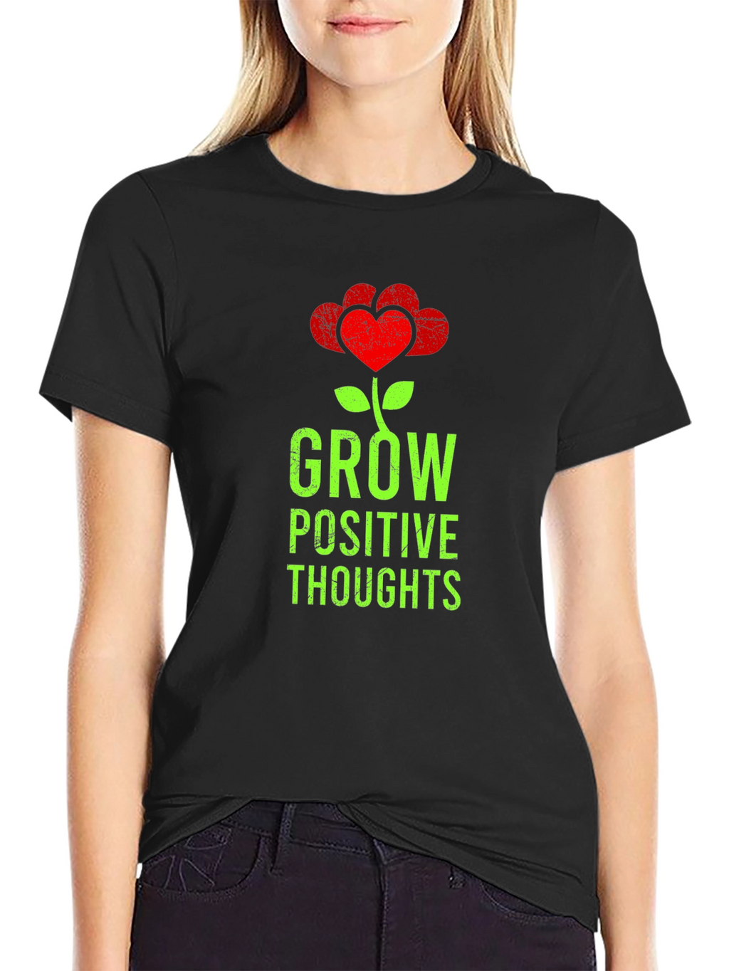 Grow Positive Thoughts Heart Flower Graphic T-Shirt