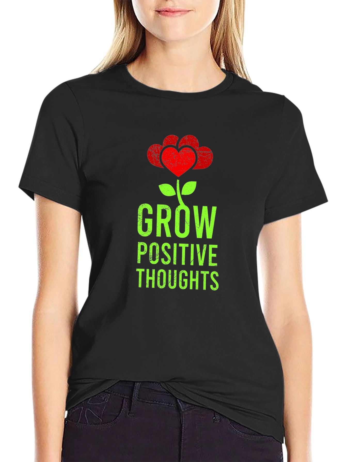 Grow Positive Thoughts Heart Flower Graphic T-Shirt
