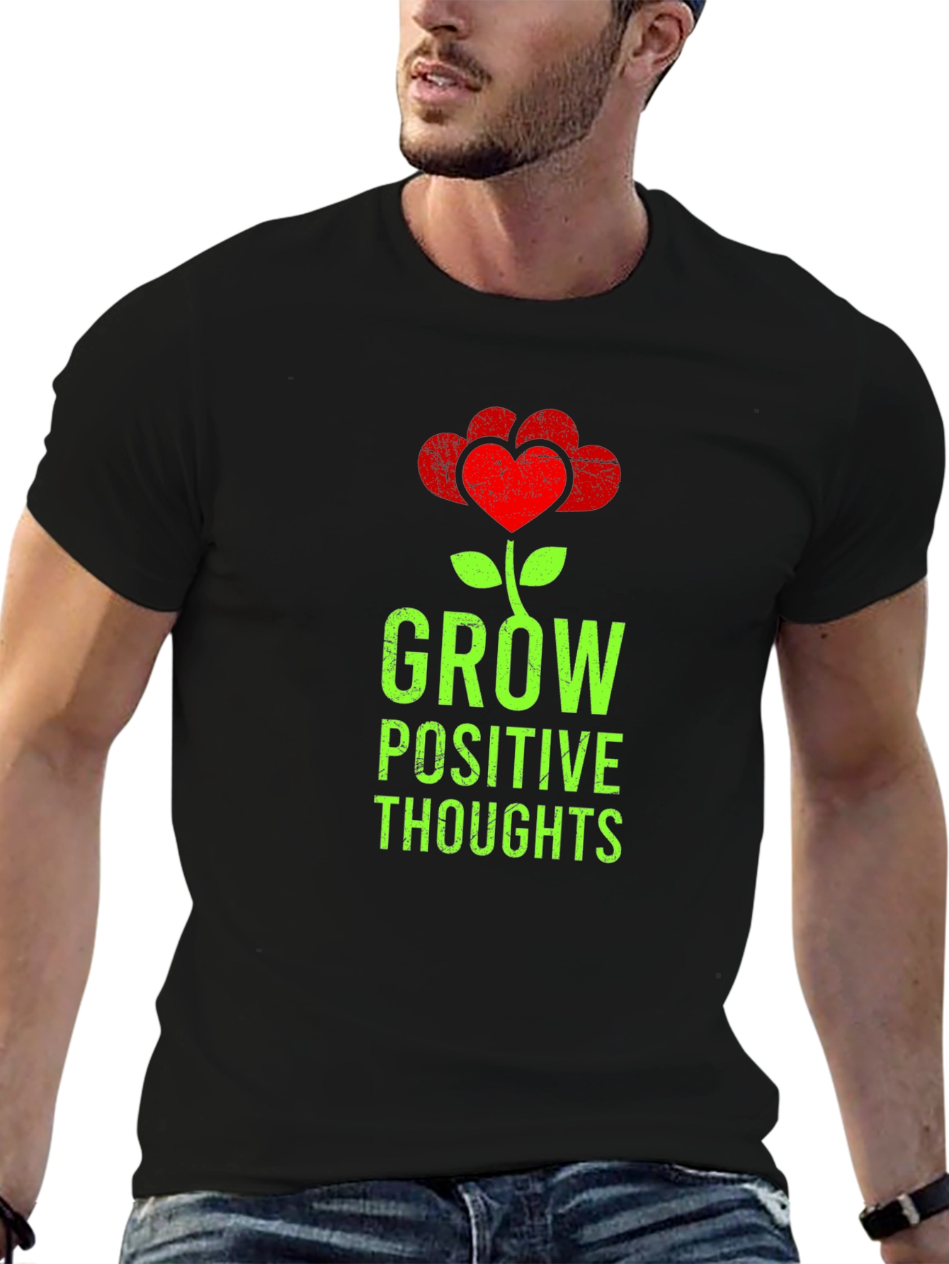 Grow Positive Thoughts Heart Flower Graphic T-Shirt