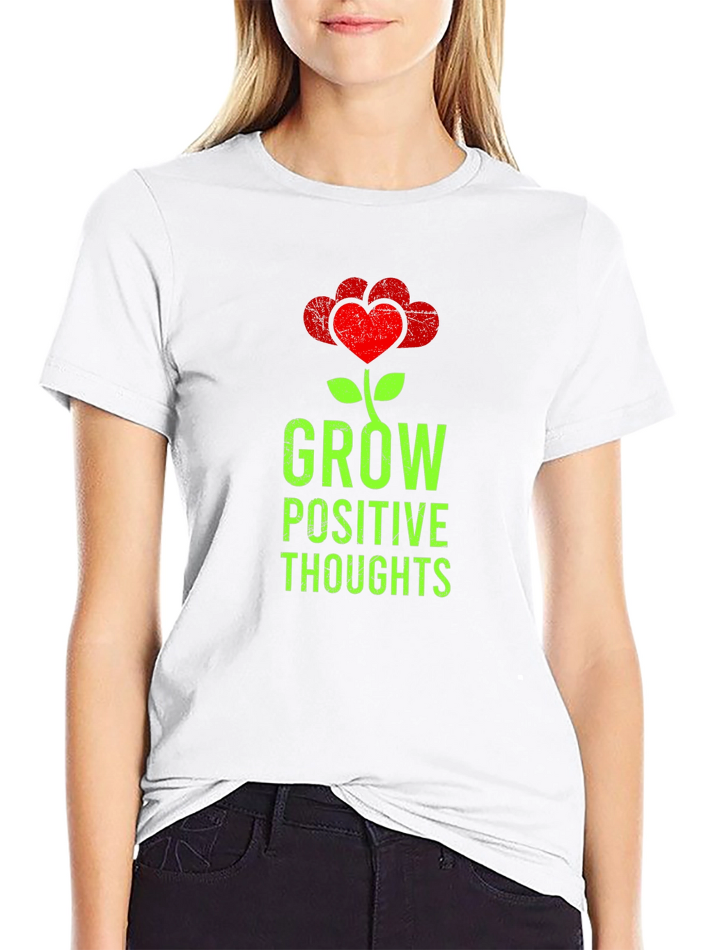 Grow Positive Thoughts Heart Flower Graphic T-Shirt