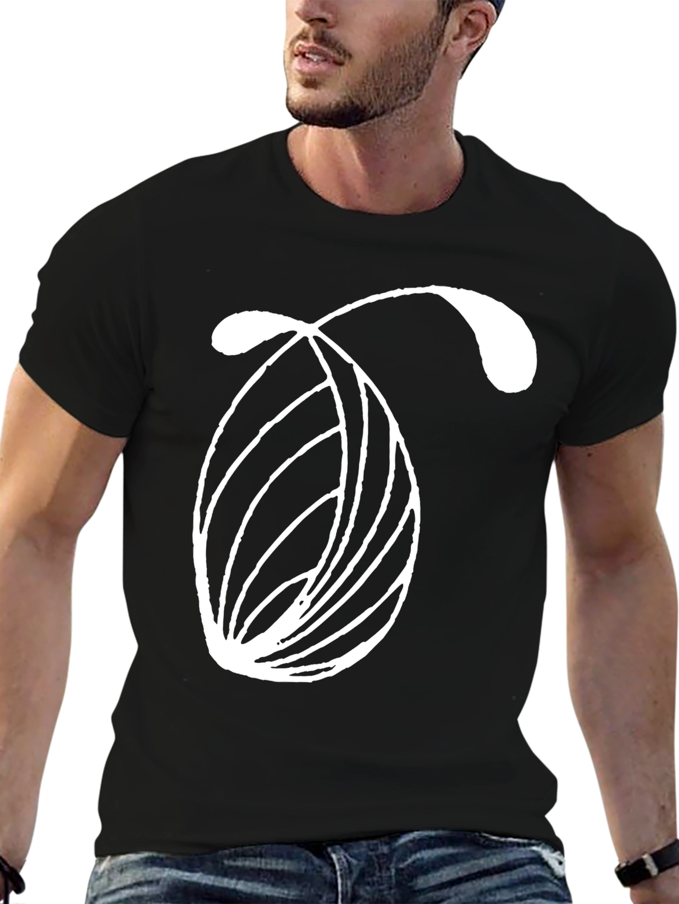 Abstract White Design on Black Tee