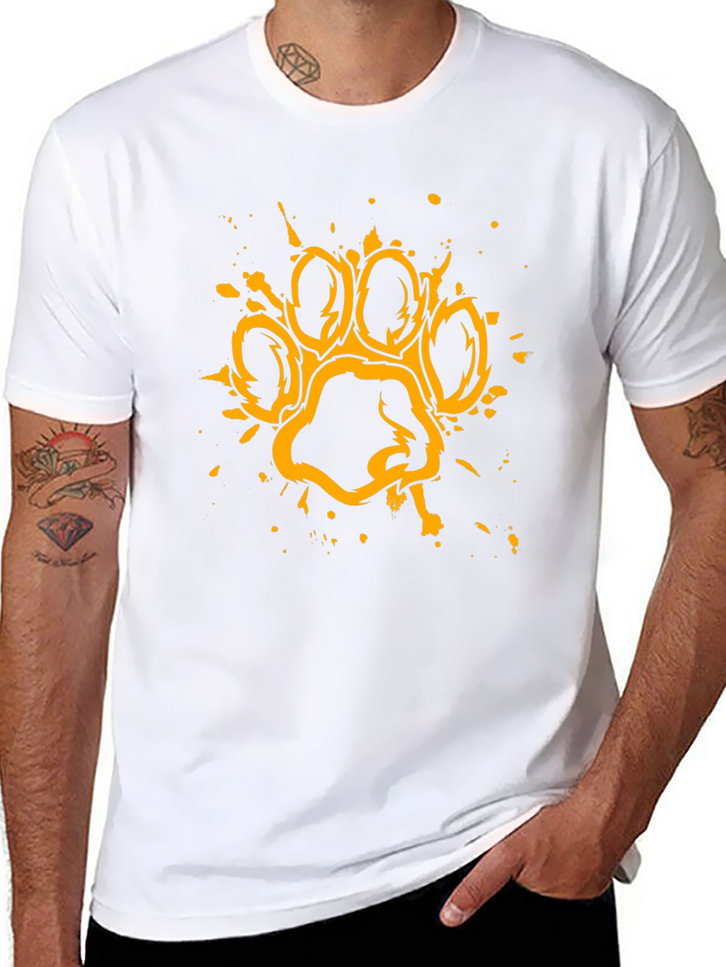 Grunge Paw Print Graphic T-Shirt - Black