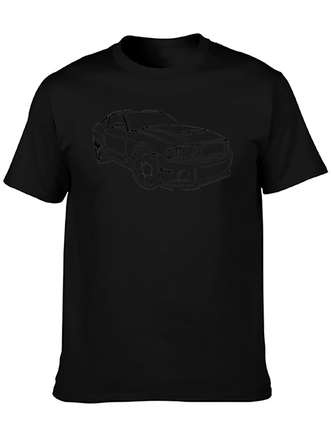 Black T-Shirt with Car Line Art