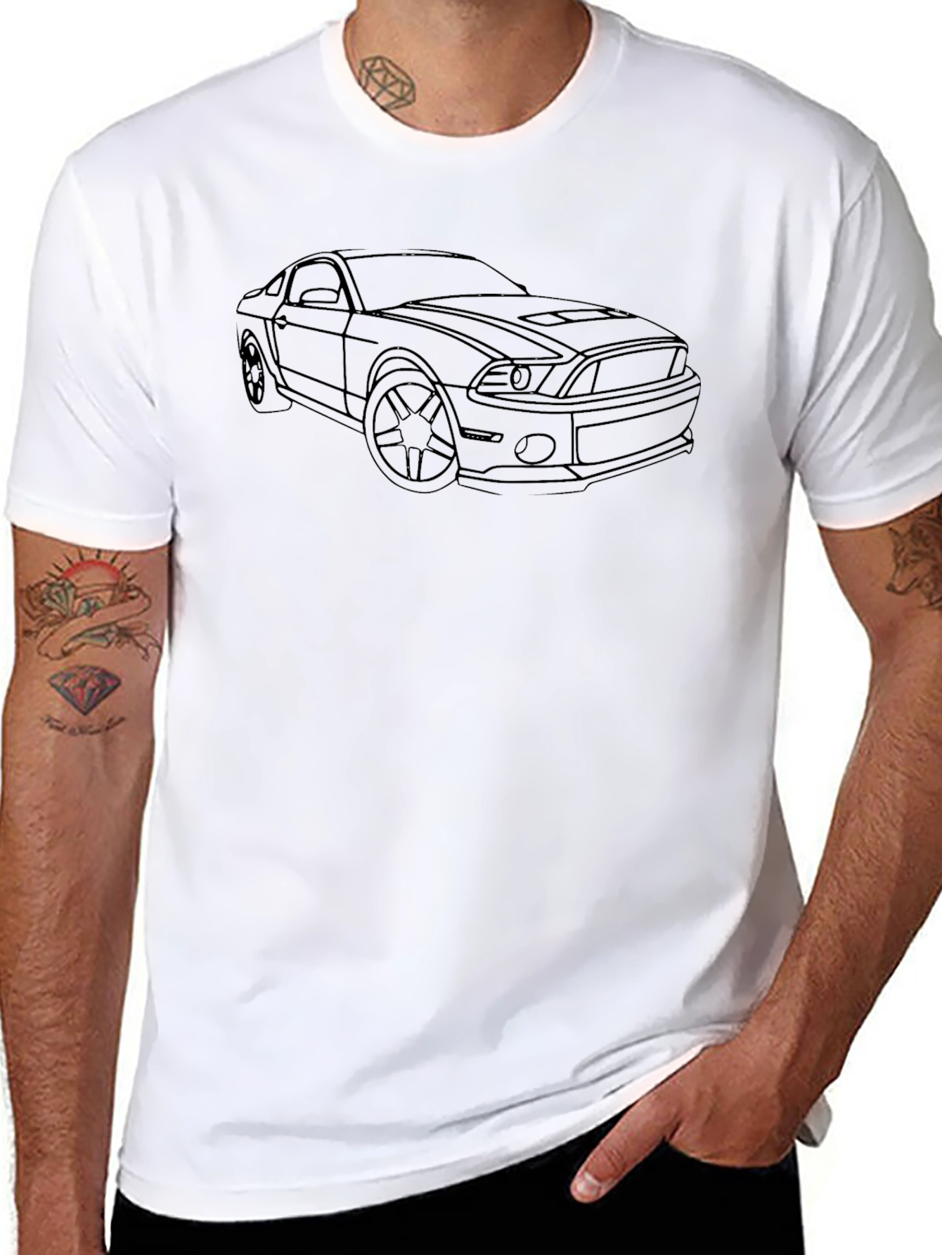 Black T-Shirt with Car Line Art