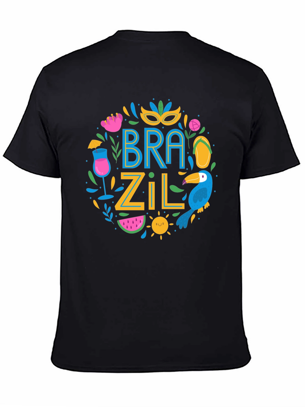 Brazil Themed Graphic Print Black T-Shirt