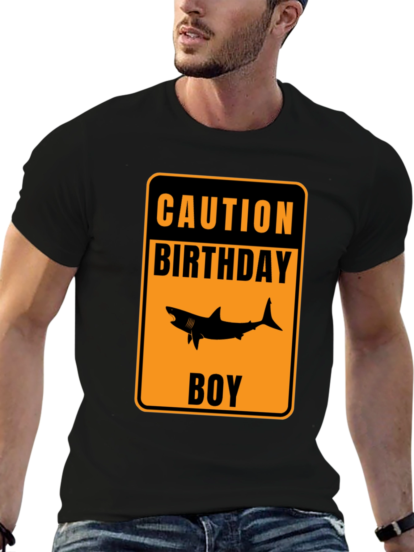 Caution Birthday Boy Shark Graphic T-Shirt