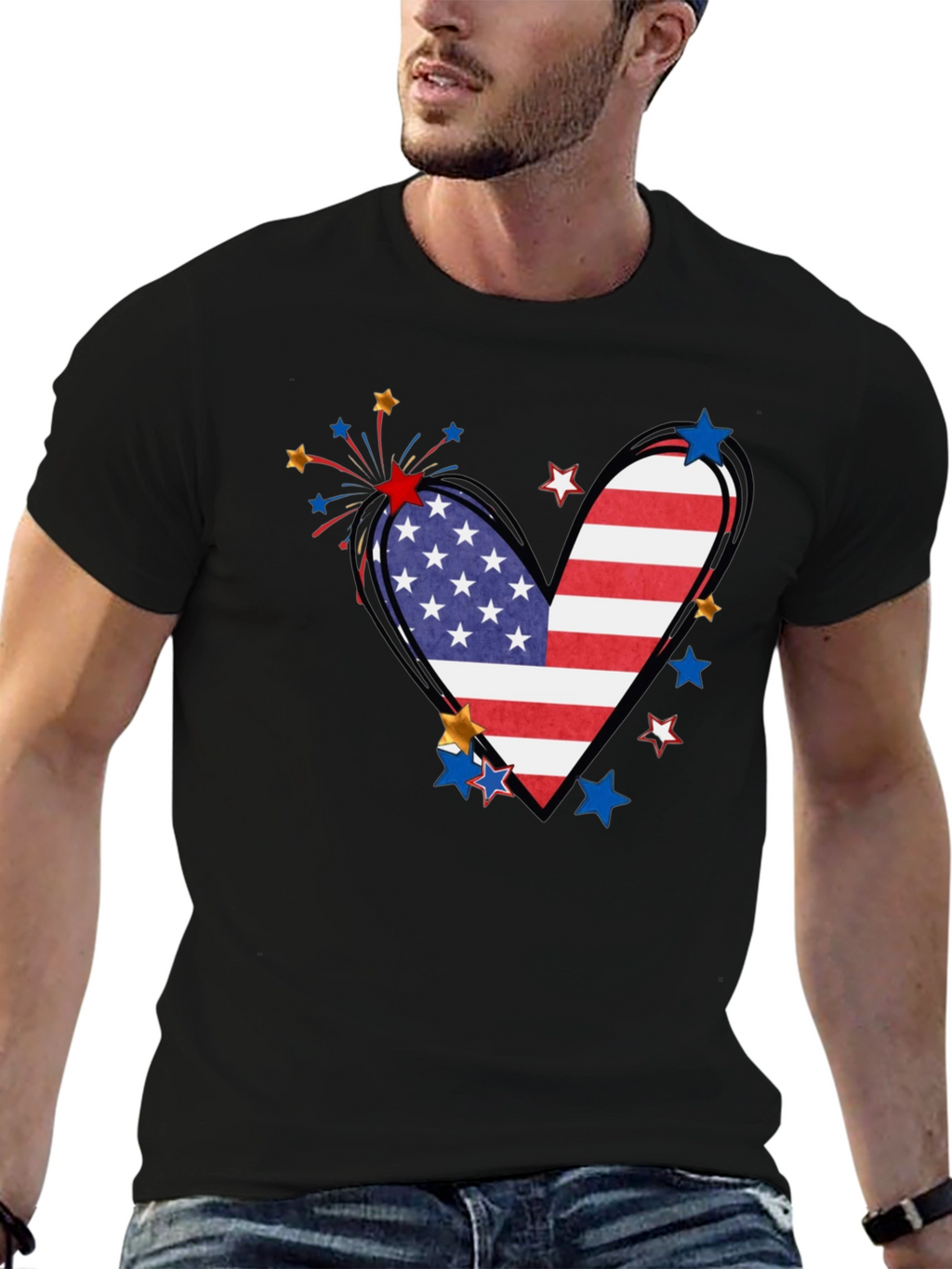 Patriotic Heart USA Flag Graphic T-Shirt
