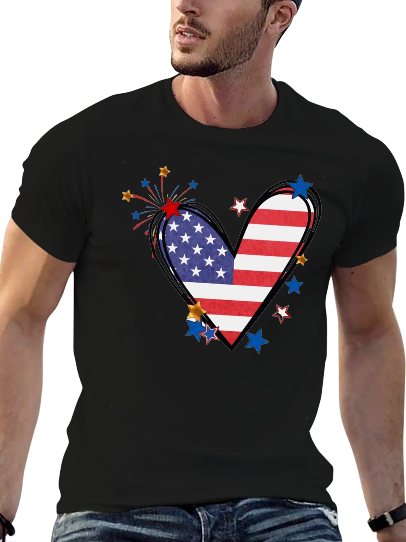 Patriotic Heart USA Flag Graphic T-Shirt