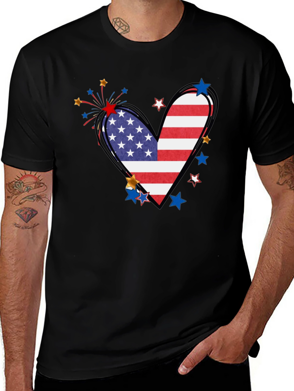Patriotic Heart USA Flag Graphic T-Shirt