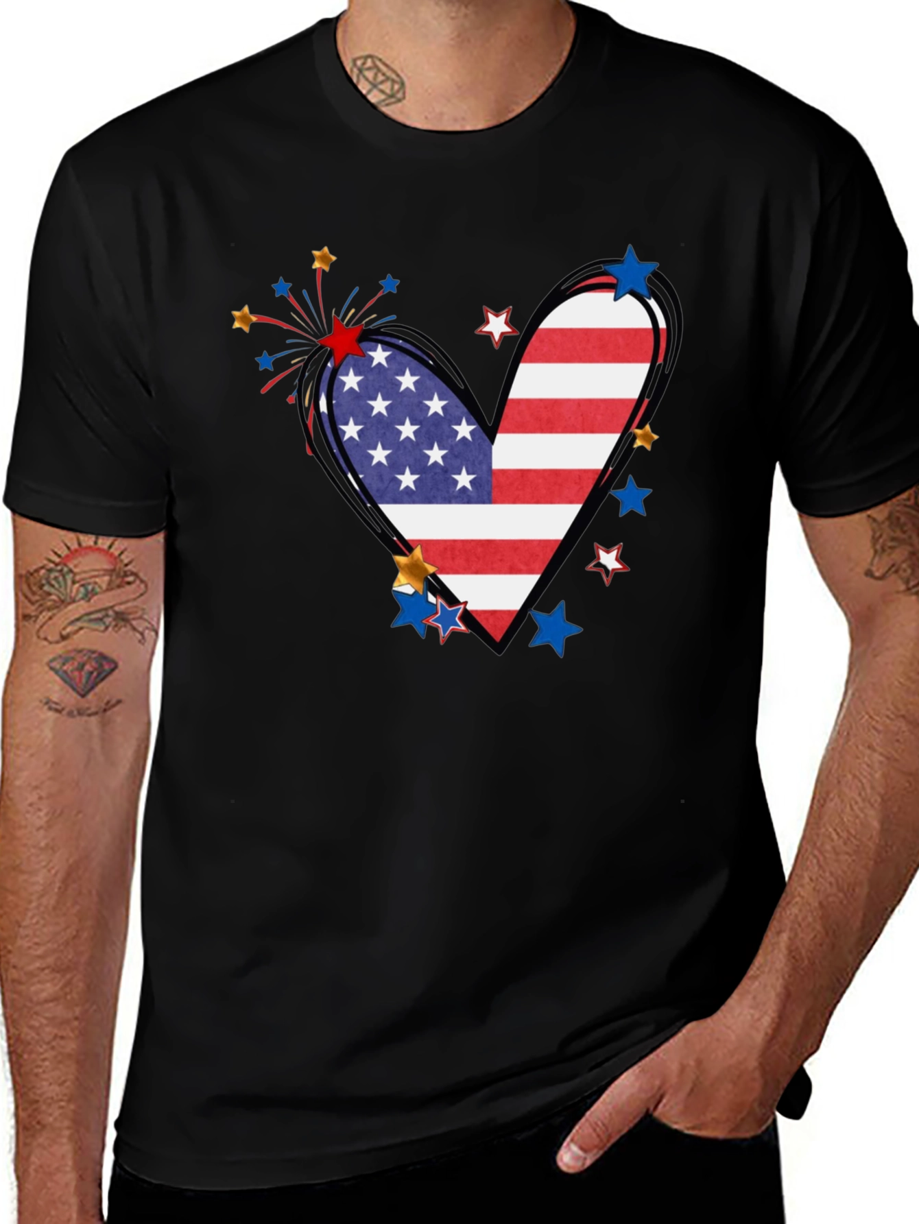 Patriotic Heart USA Flag Graphic T-Shirt