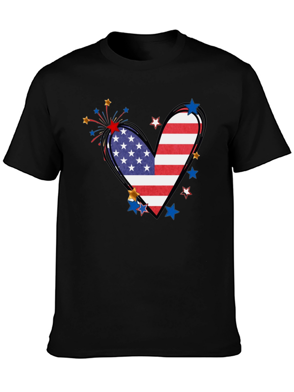Patriotic Heart USA Flag Graphic T-Shirt