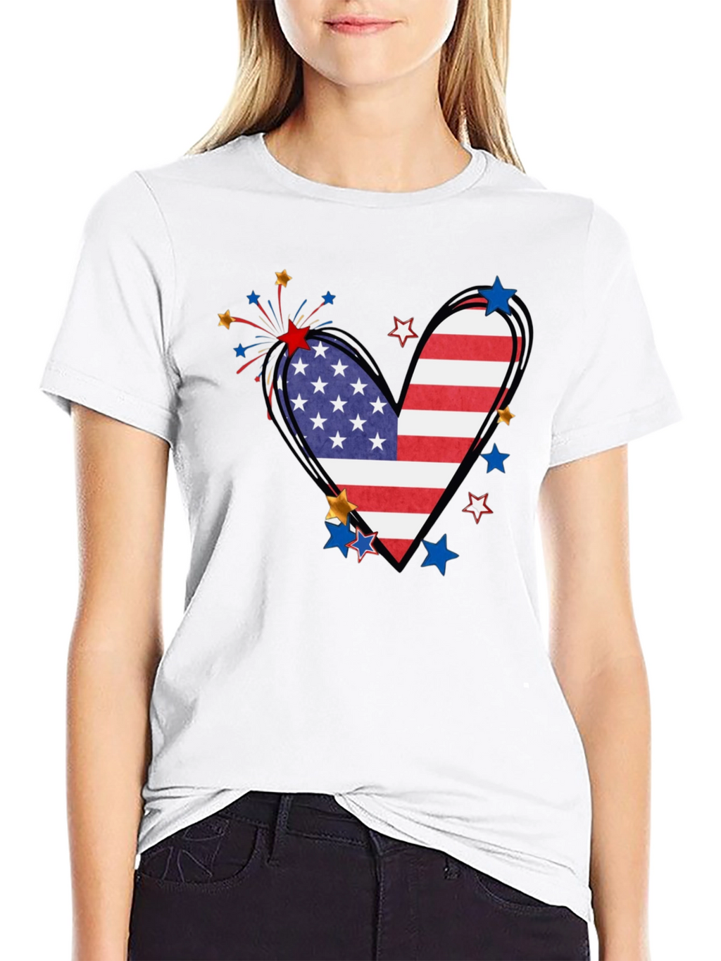 Patriotic Heart USA Flag Graphic T-Shirt