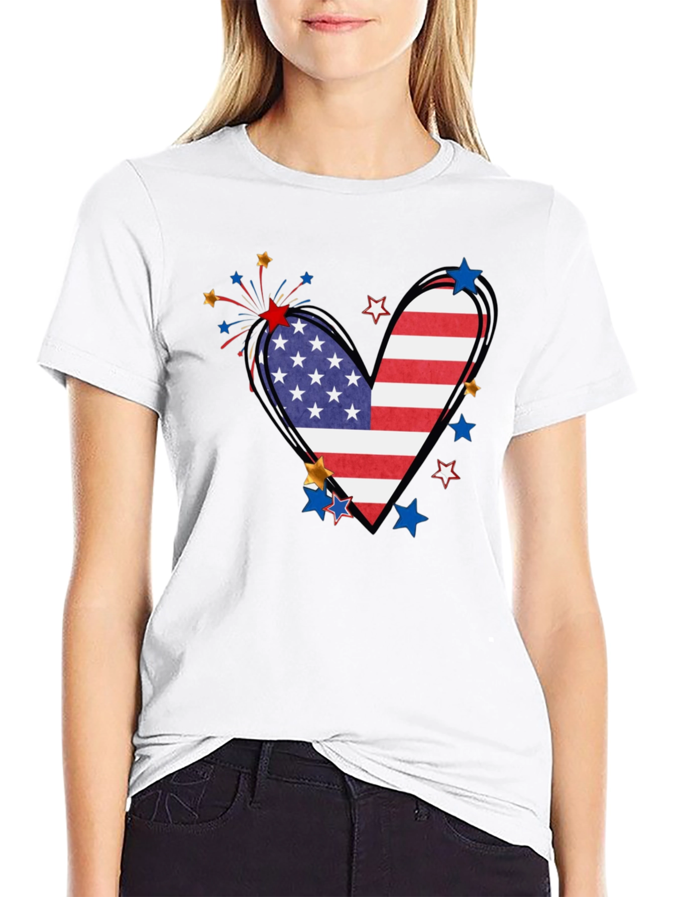 Patriotic Heart USA Flag Graphic T-Shirt
