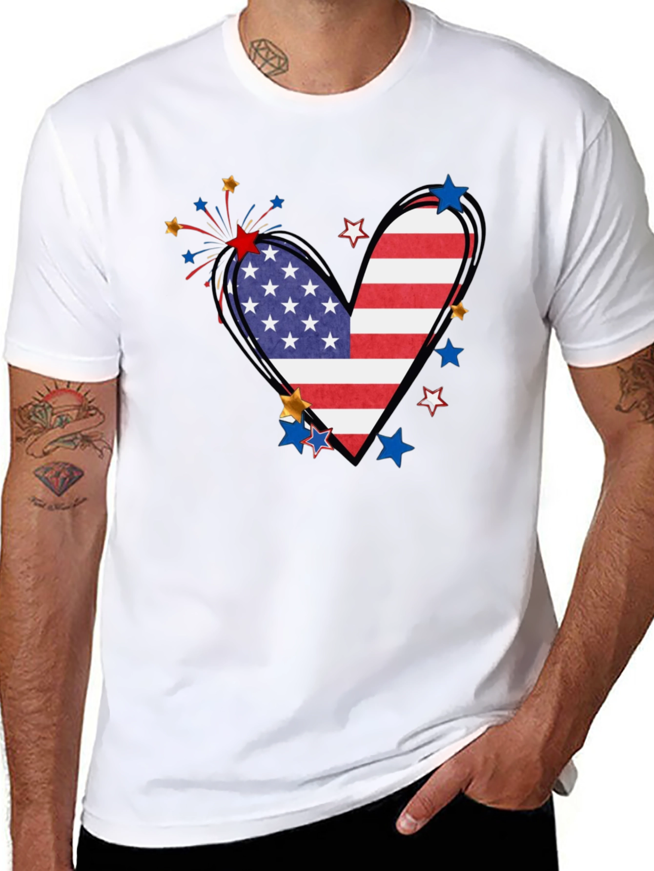 Patriotic Heart USA Flag Graphic T-Shirt