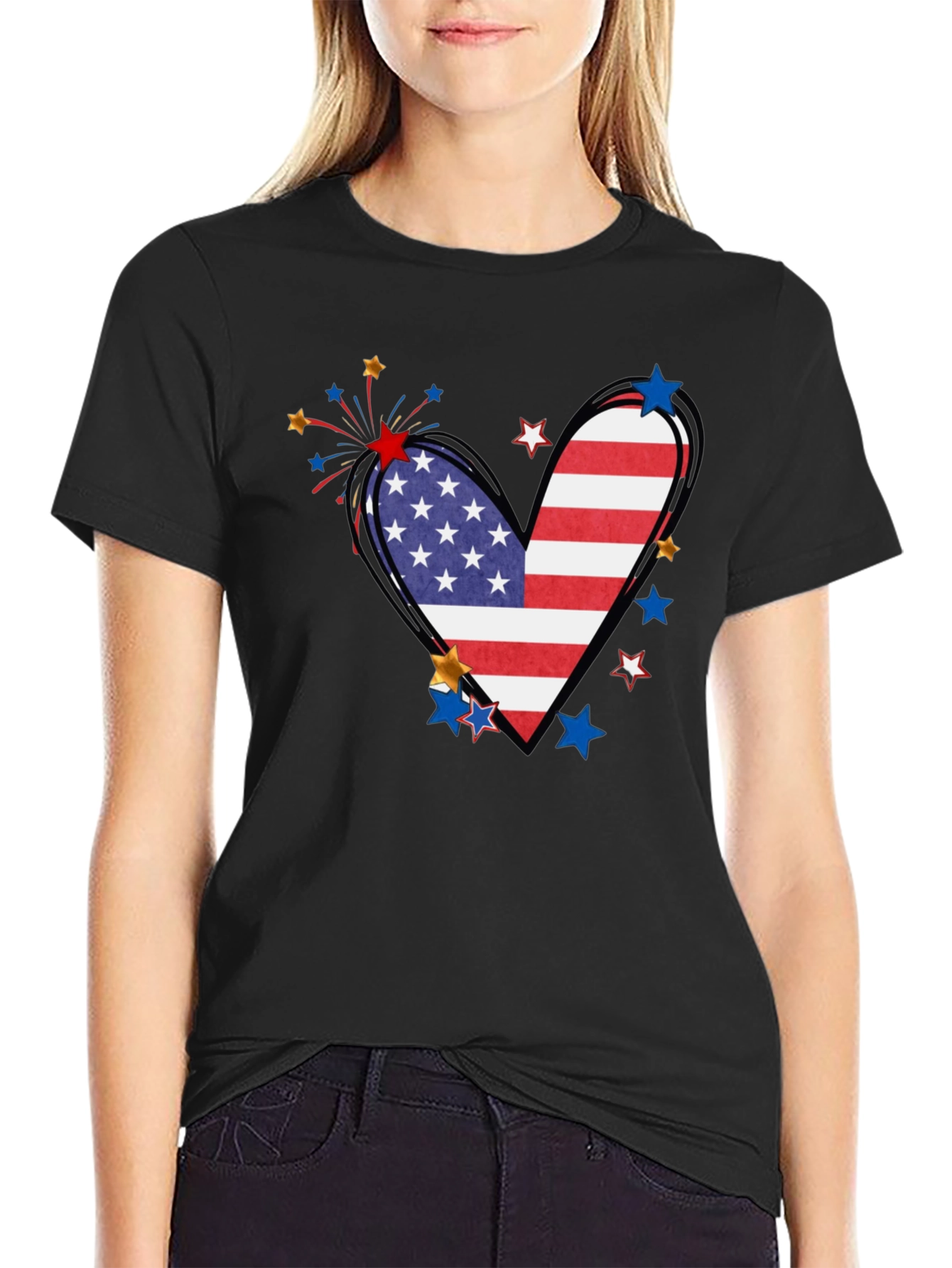 Patriotic Heart USA Flag Graphic T-Shirt