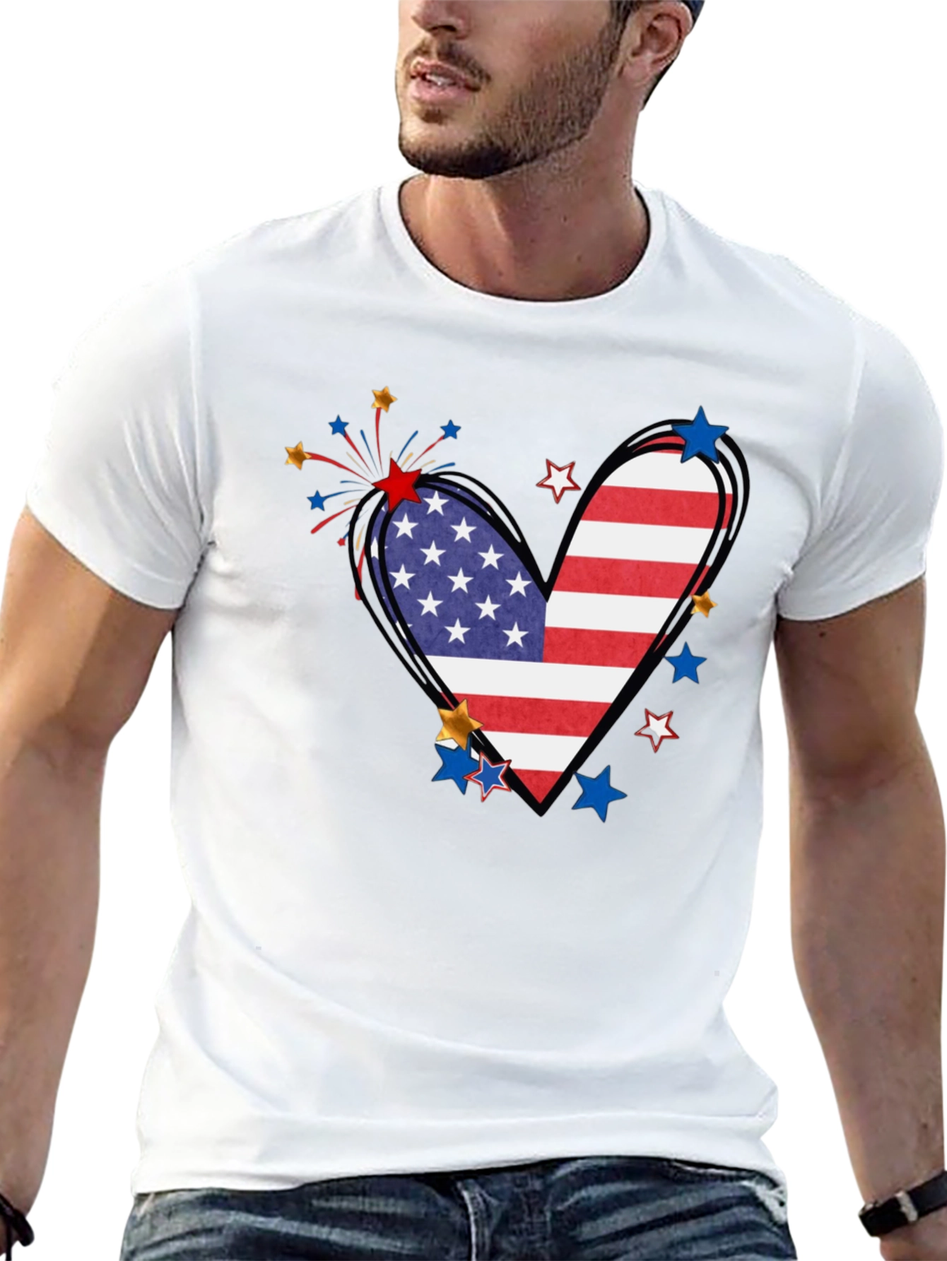 Patriotic Heart USA Flag Graphic T-Shirt