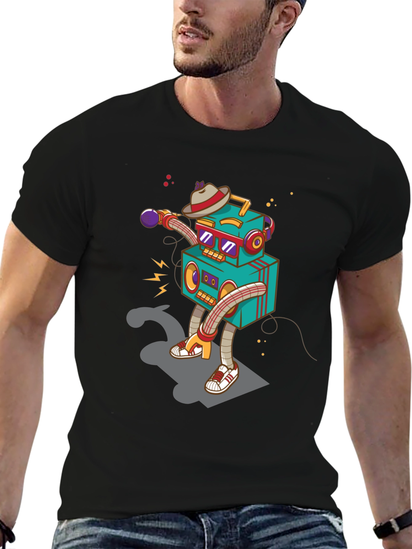 Robot DJ Graphic T-Shirt - Cool Design