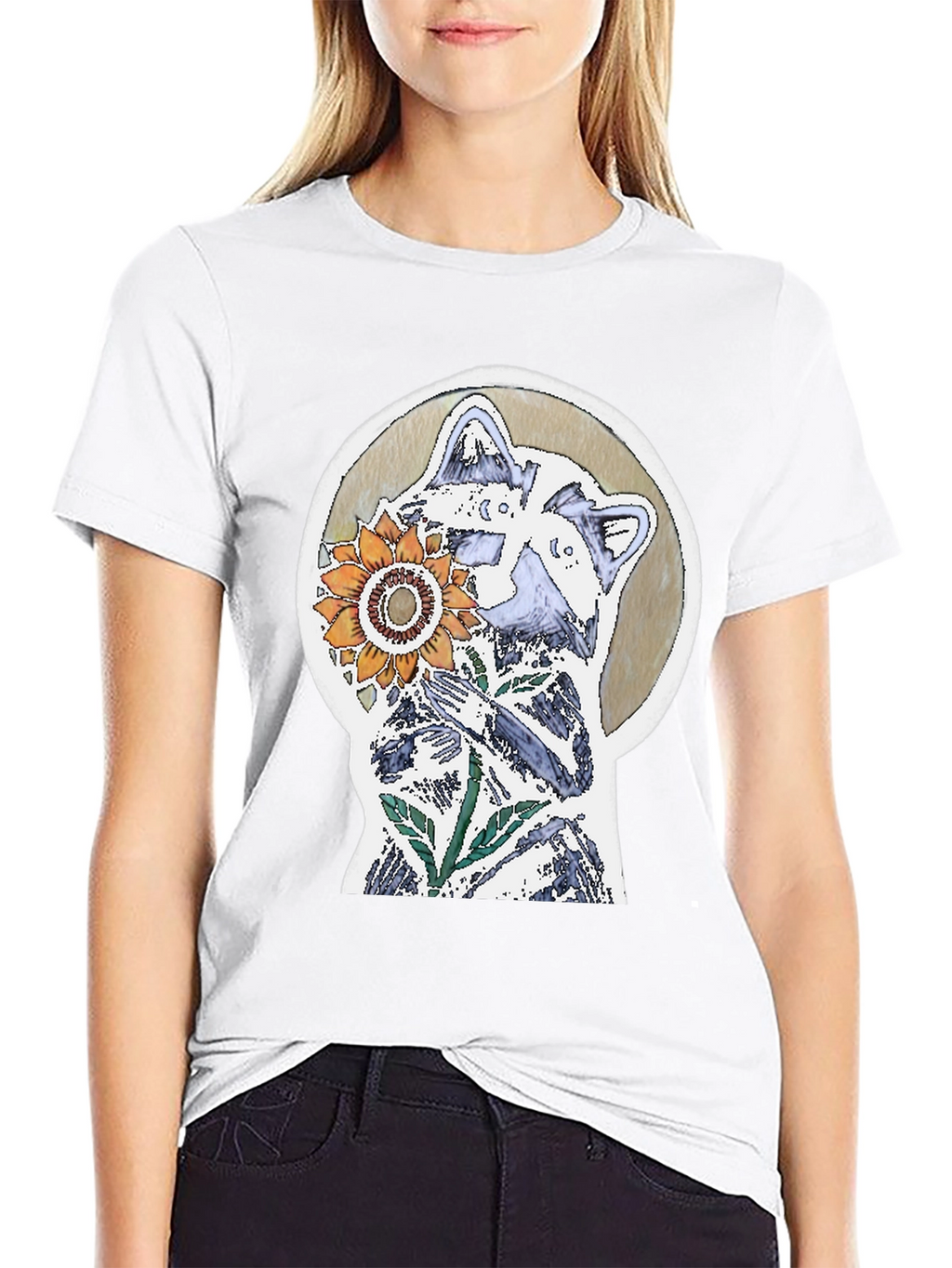 Raccoon & Sunflower Graphic Tee - Unique Design