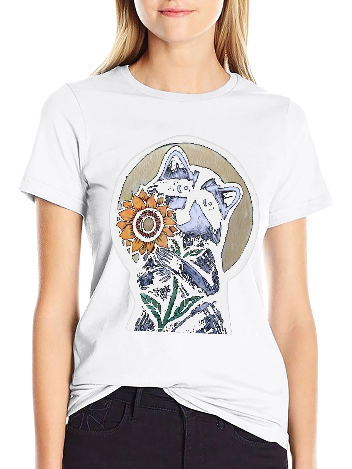 Raccoon & Sunflower Graphic Tee - Unique Design