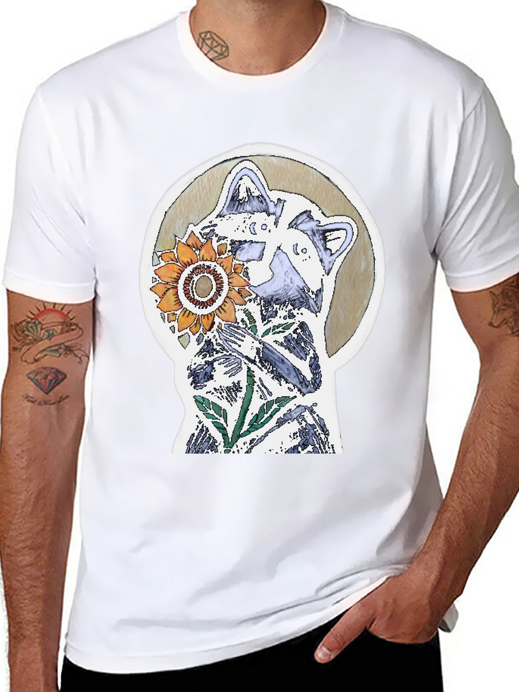 Raccoon & Sunflower Graphic Tee - Unique Design