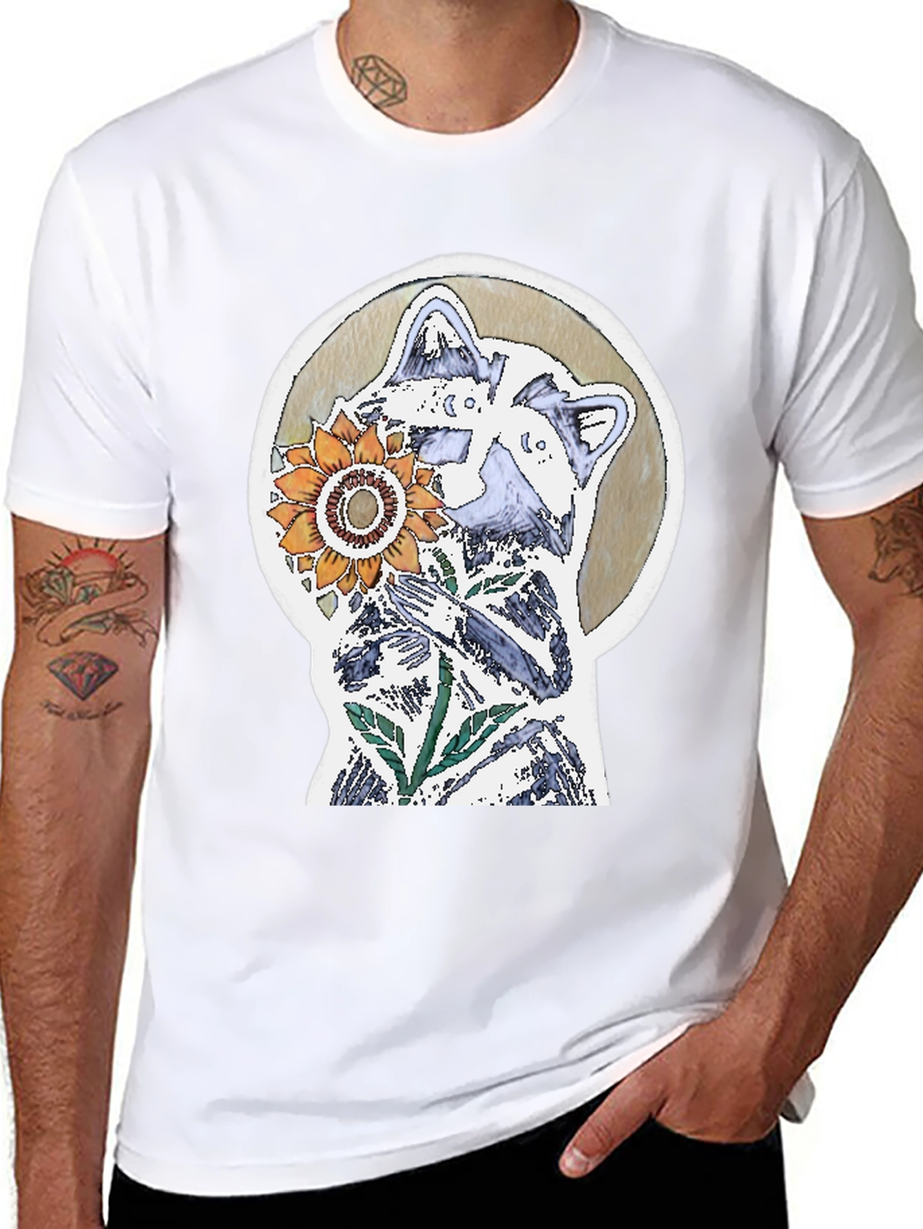 Raccoon & Sunflower Graphic Tee - Unique Design