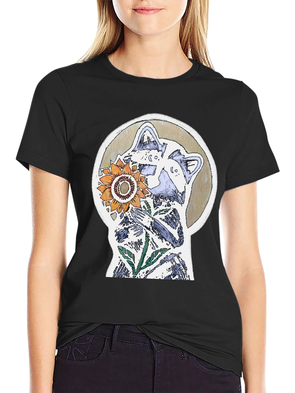 Raccoon & Sunflower Graphic Tee - Unique Design