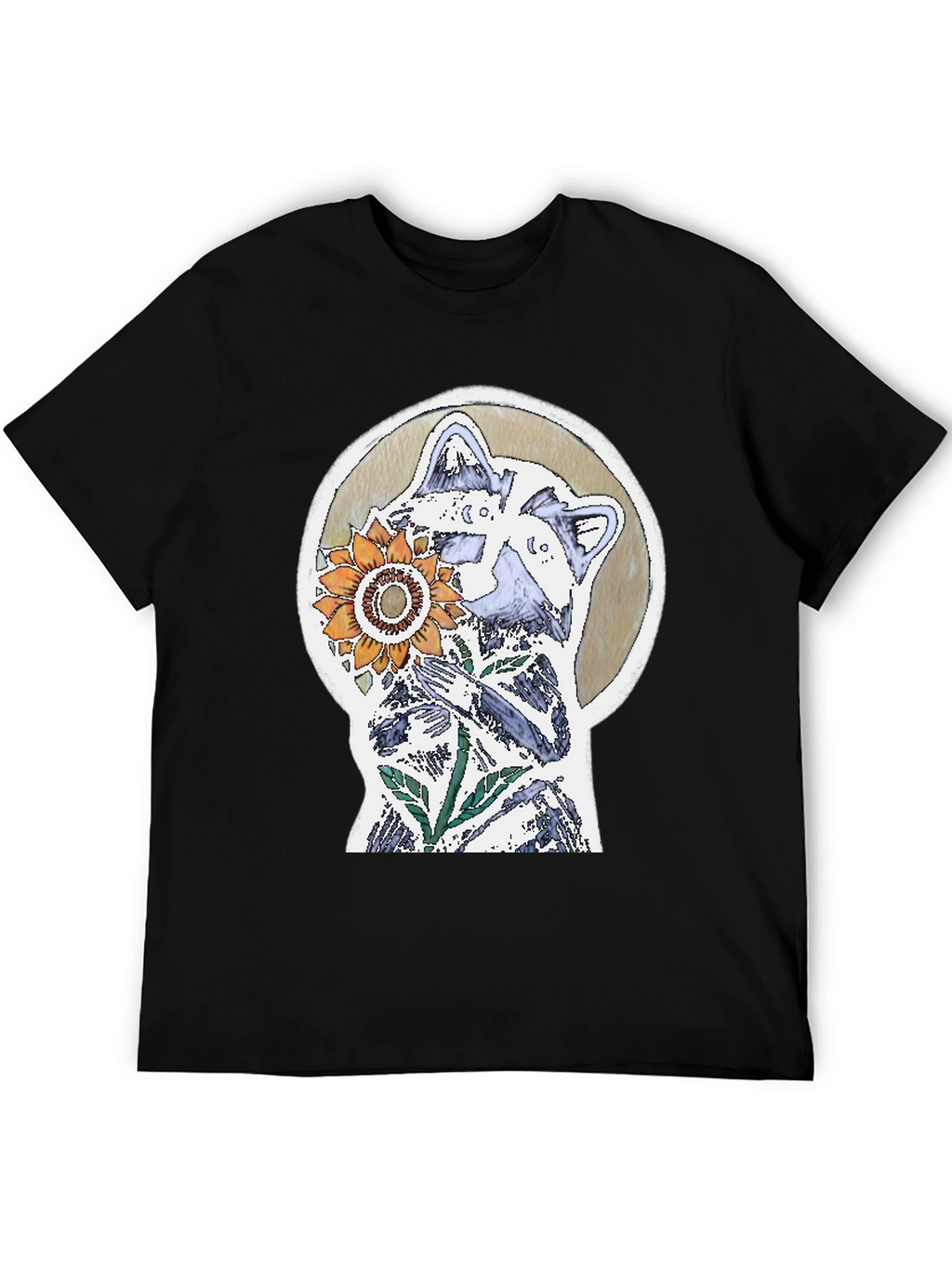 Raccoon & Sunflower Graphic Tee - Unique Design