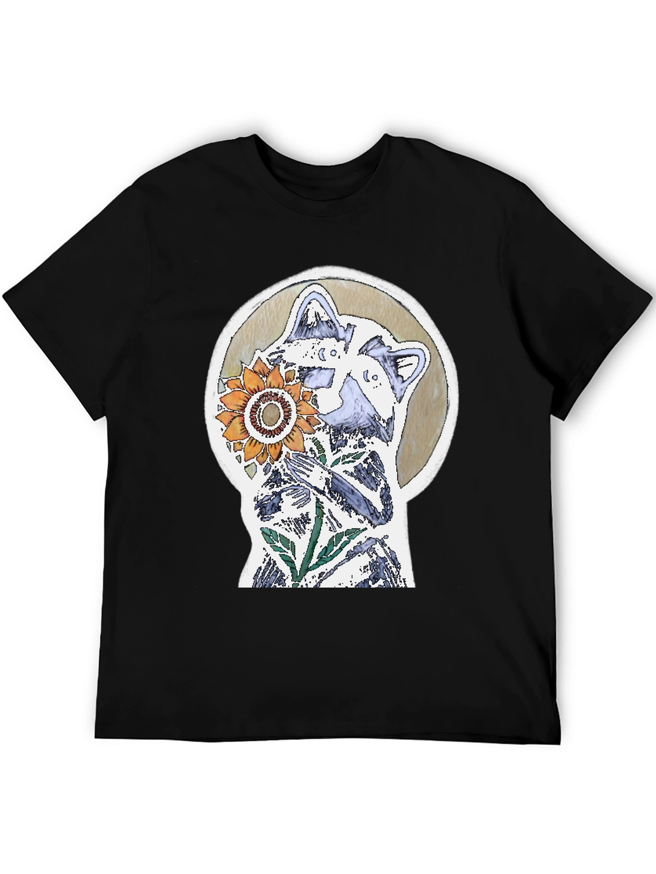 Raccoon & Sunflower Graphic Tee - Unique Design