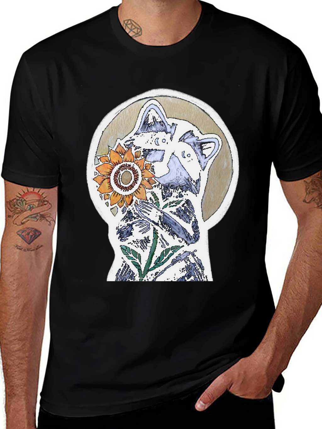 Raccoon & Sunflower Graphic Tee - Unique Design