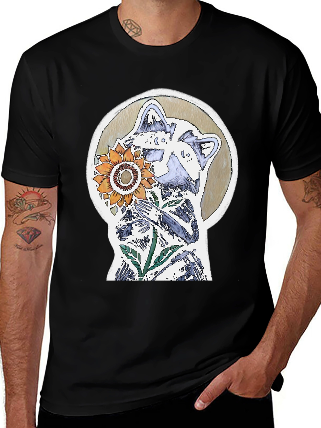 Raccoon & Sunflower Graphic Tee - Unique Design