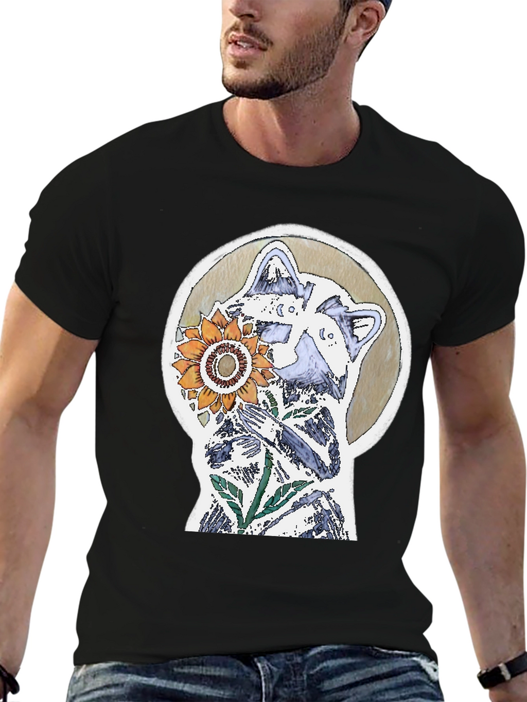 Raccoon & Sunflower Graphic Tee - Unique Design