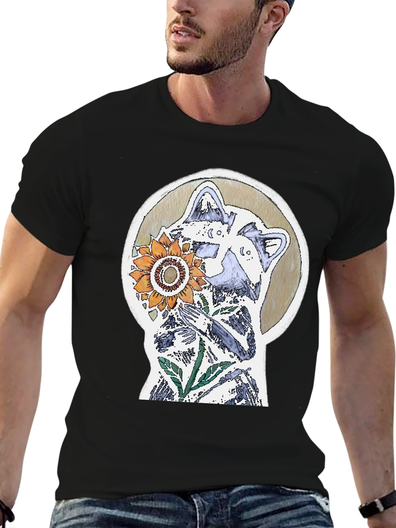 Raccoon & Sunflower Graphic Tee - Unique Design
