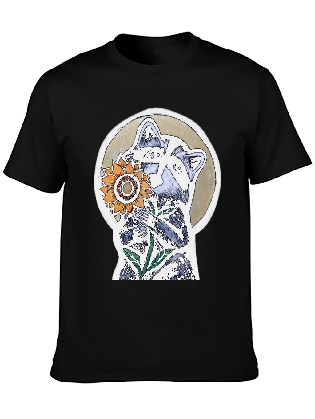 Raccoon & Sunflower Graphic Tee - Unique Design