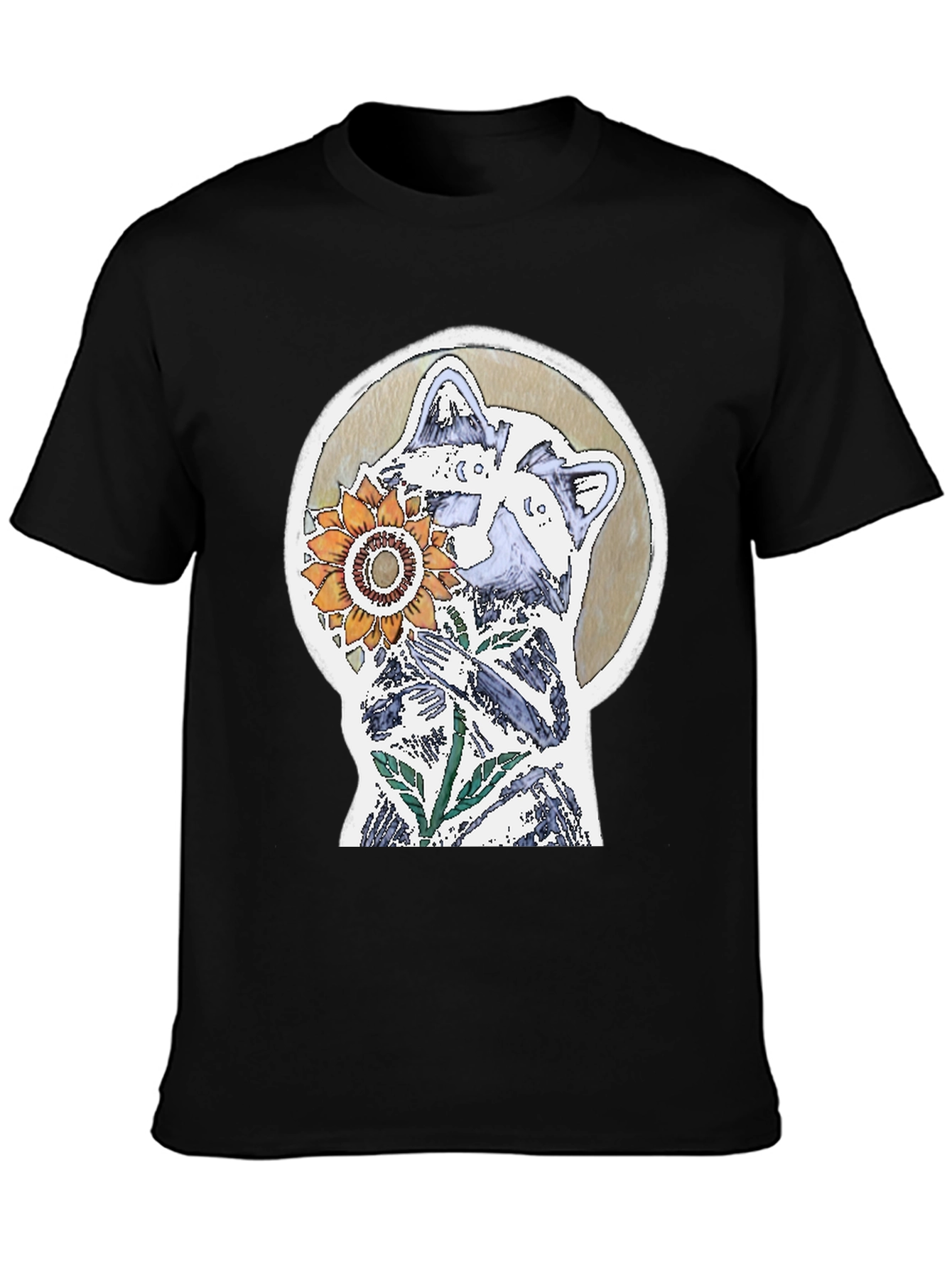 Raccoon & Sunflower Graphic Tee - Unique Design