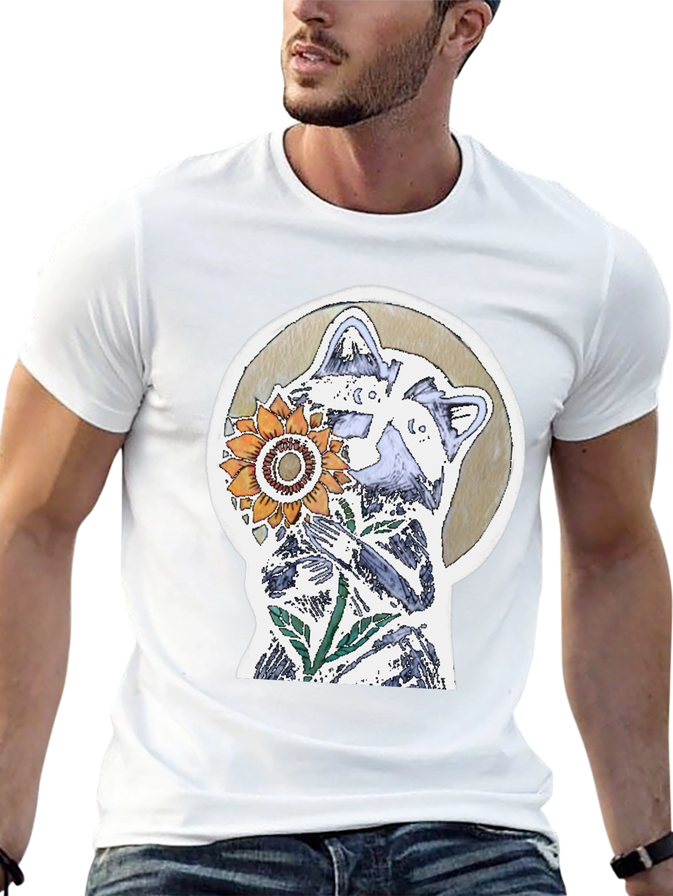 Raccoon & Sunflower Graphic Tee - Unique Design