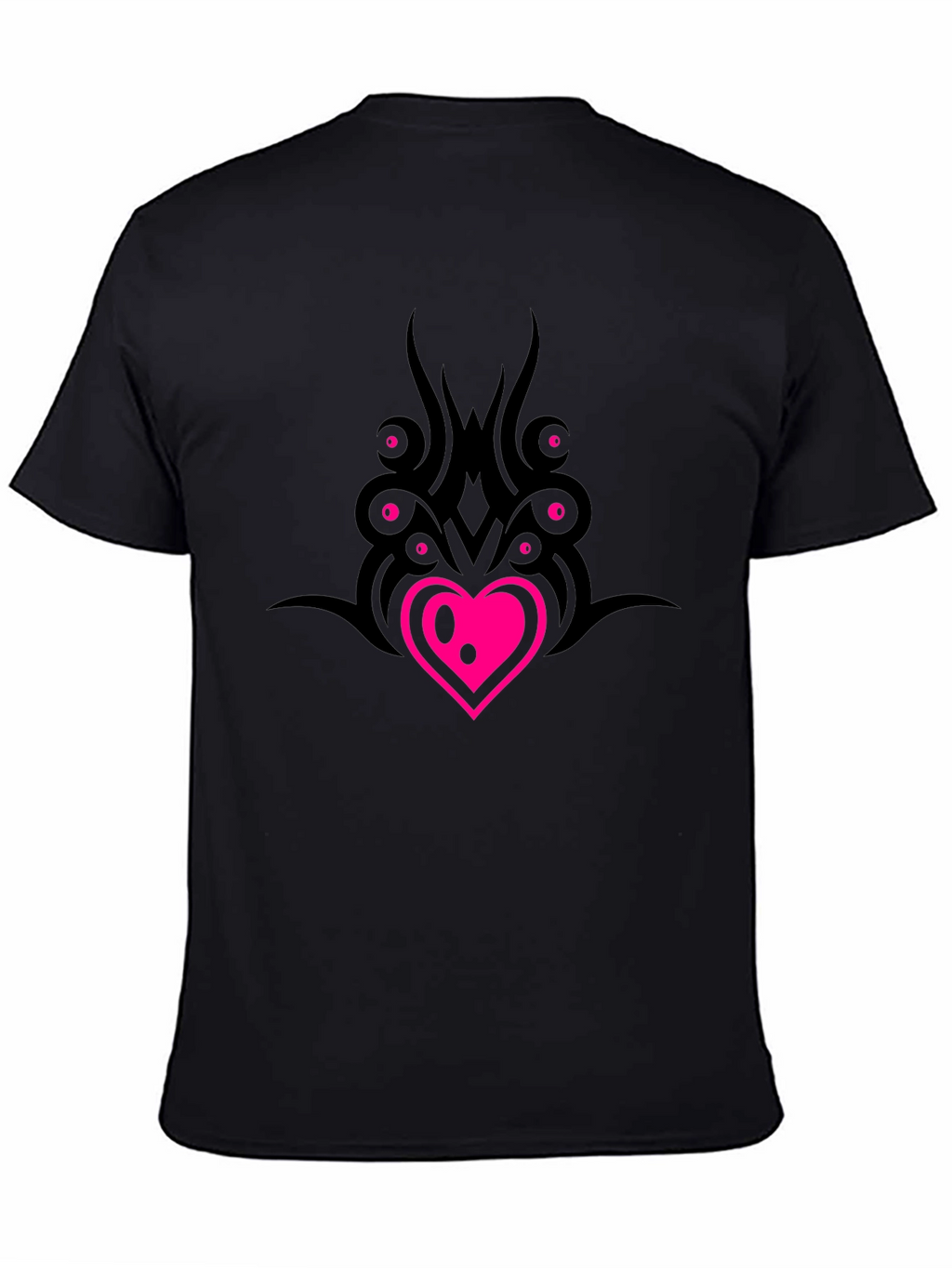 Black T-Shirt with Heart & Tribal Design