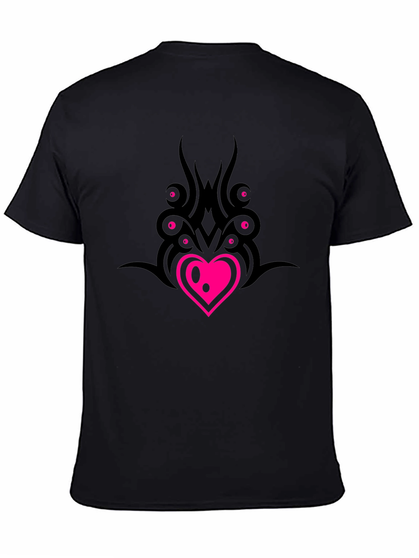 Black T-Shirt with Heart & Tribal Design