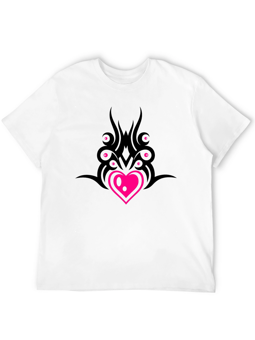 Black T-Shirt with Heart & Tribal Design