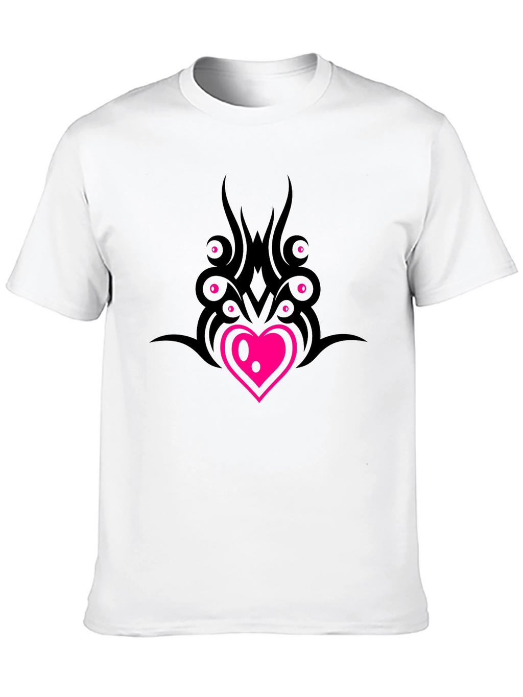 Black T-Shirt with Heart & Tribal Design