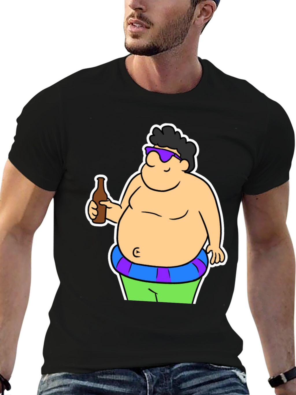 Cartoon Beer Belly Black T-Shirt