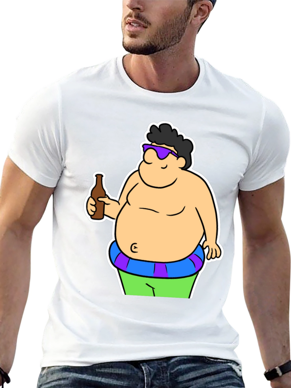 Cartoon Beer Belly Black T-Shirt