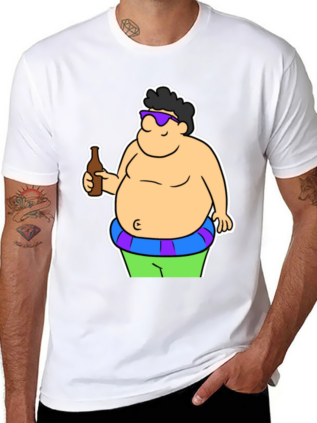 Cartoon Beer Belly Black T-Shirt