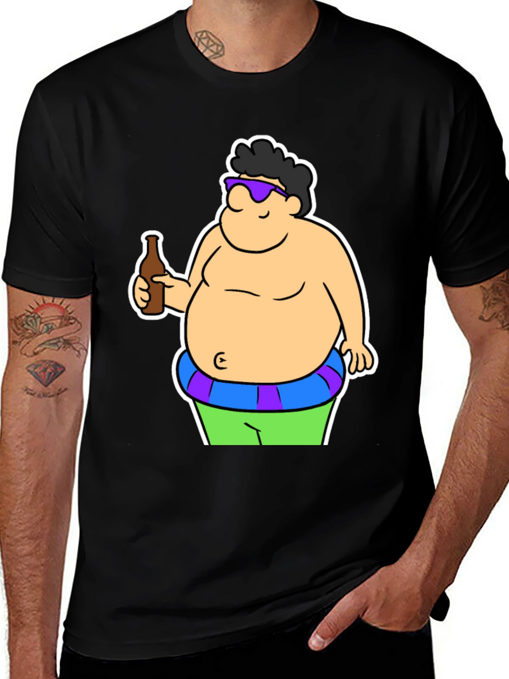 Cartoon Beer Belly Black T-Shirt