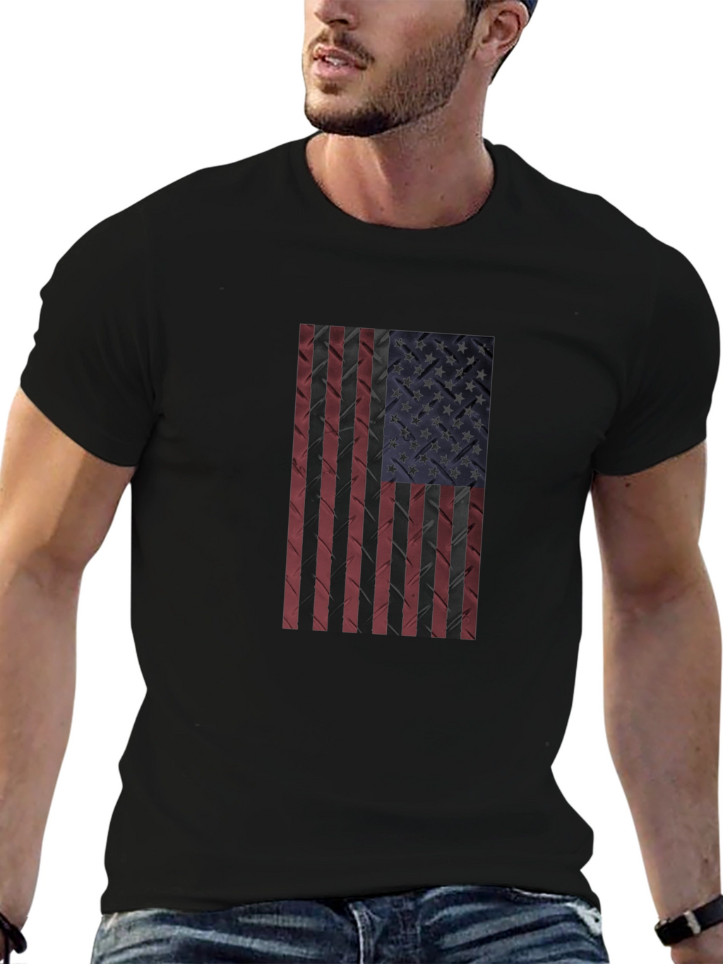 American Flag Textured Black T-Shirt
