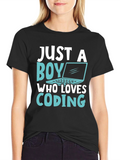 Boy Who Loves Coding T-Shirt - Black