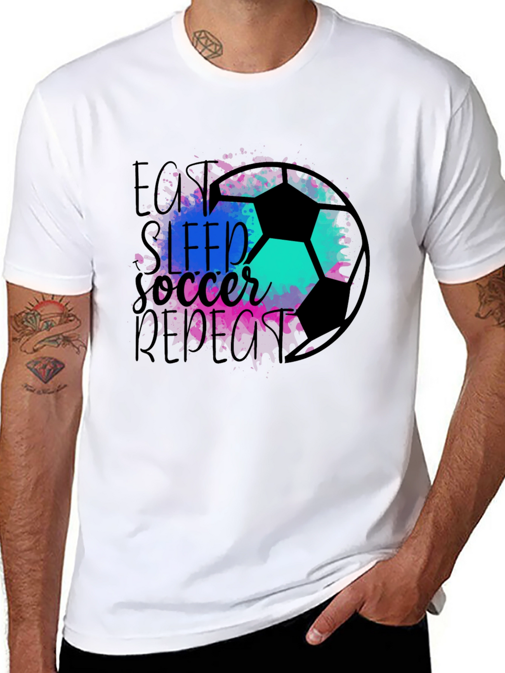Eat Sleep Soccer Repeat Black Graphic Tee