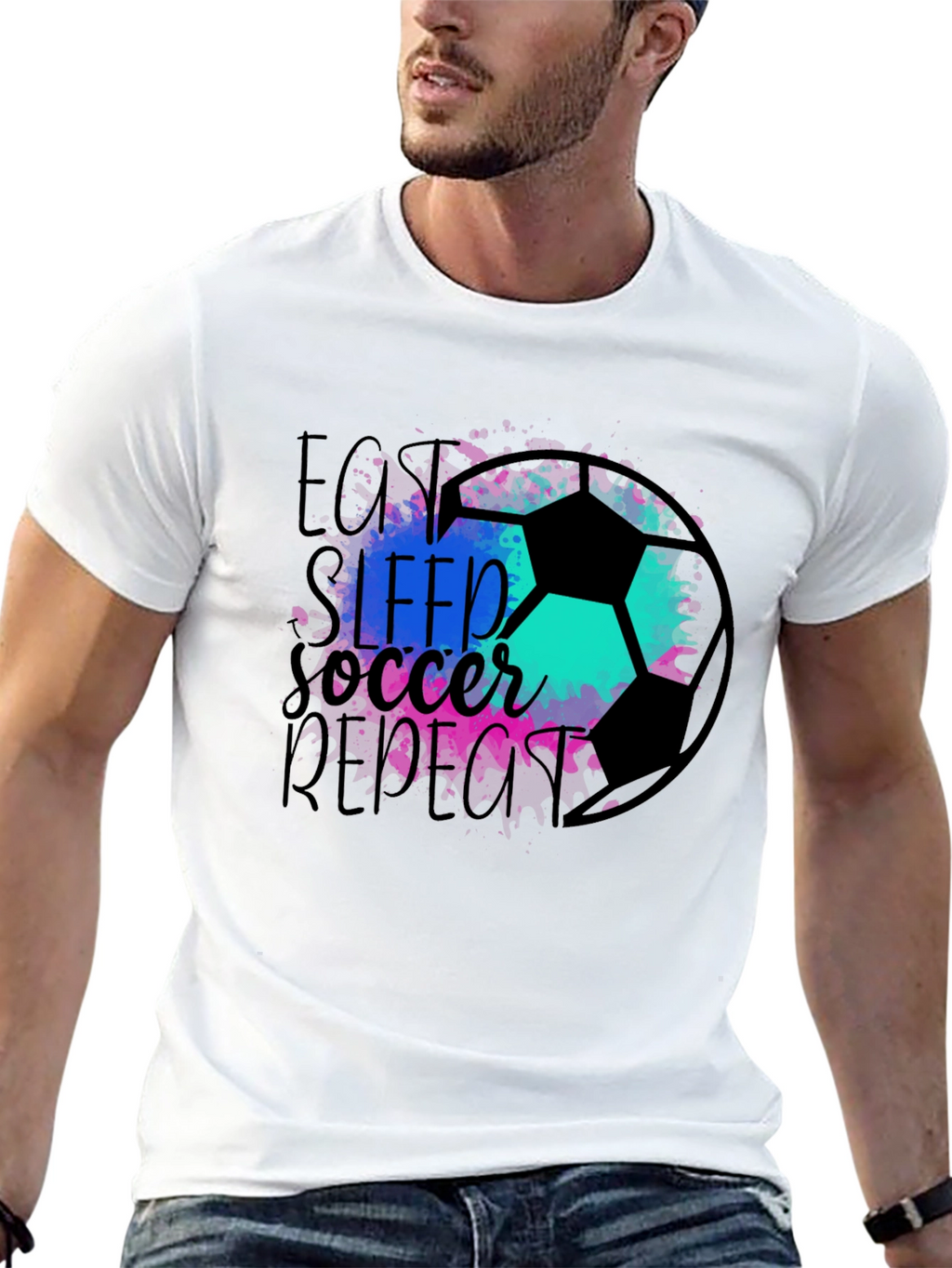 Eat Sleep Soccer Repeat Black Graphic Tee