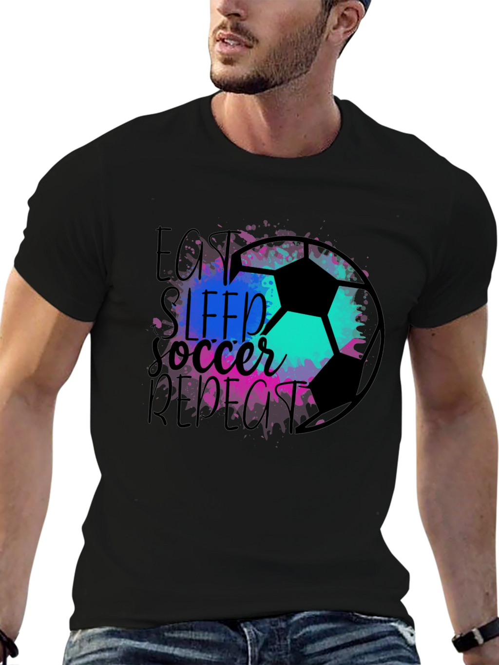 Eat Sleep Soccer Repeat Black Graphic Tee