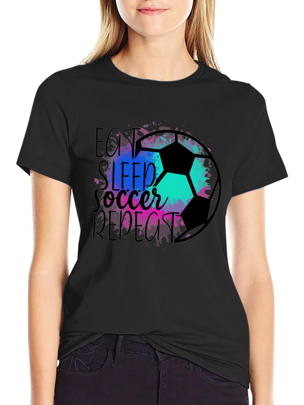 Eat Sleep Soccer Repeat Black Graphic Tee
