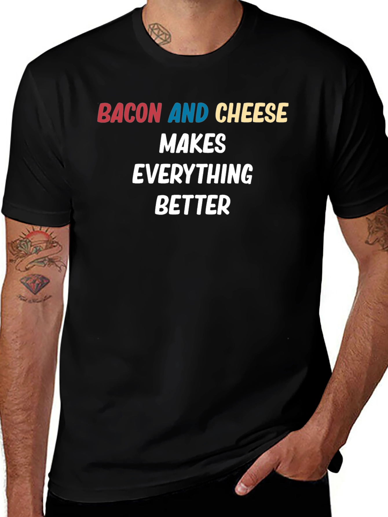 Bacon and Cheese Makes Everything Better Black T-Shirt